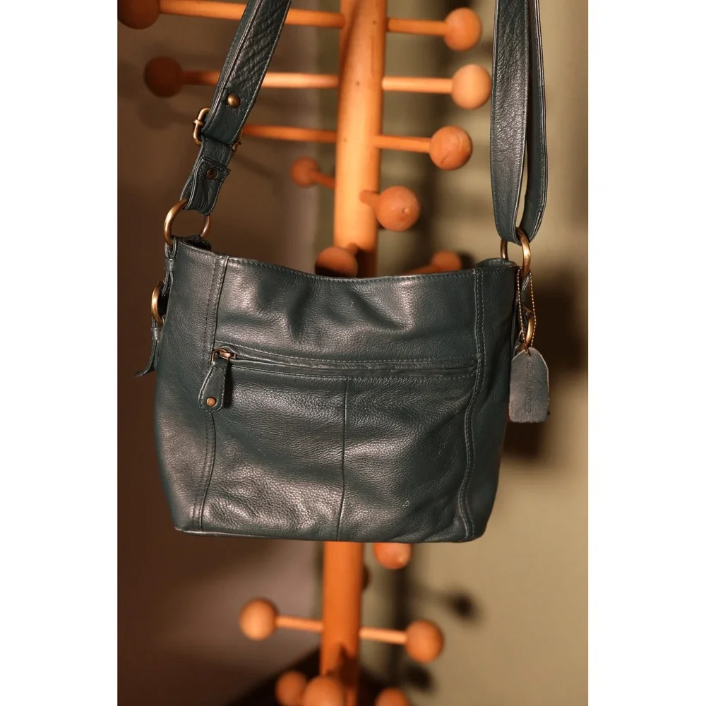 Great American Leatherworks Teal Leather Crossbody Organizer Bag Brass‎ Hardware